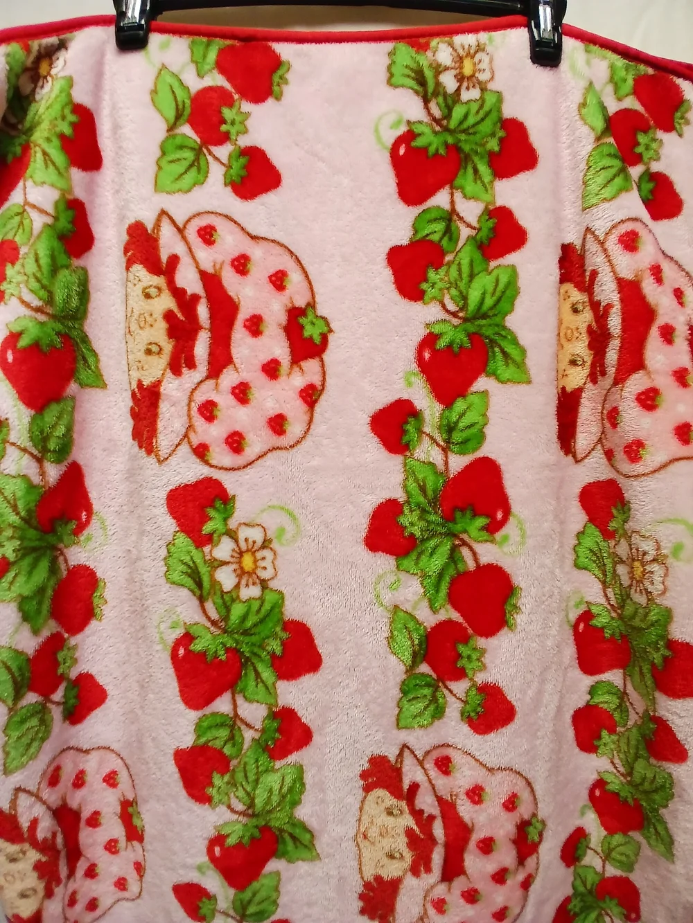 Pink Strawberry Shortcake Baby Blanket with Red Trim
